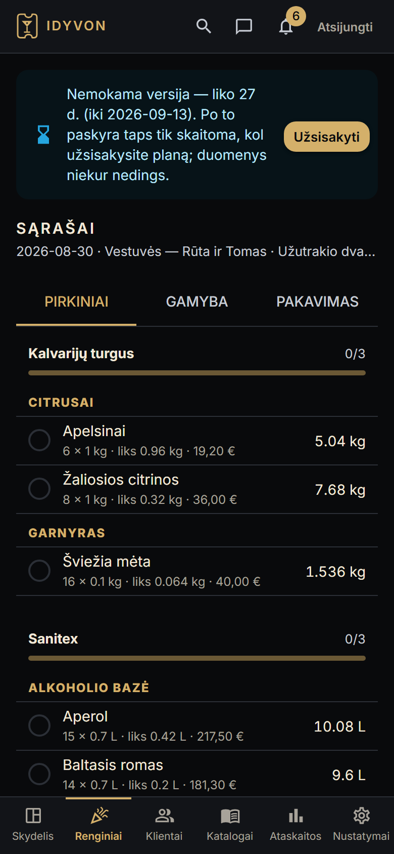 Pirkinių sąrašas telefone parduotuvėje — mobilaus baro programa iDyvon